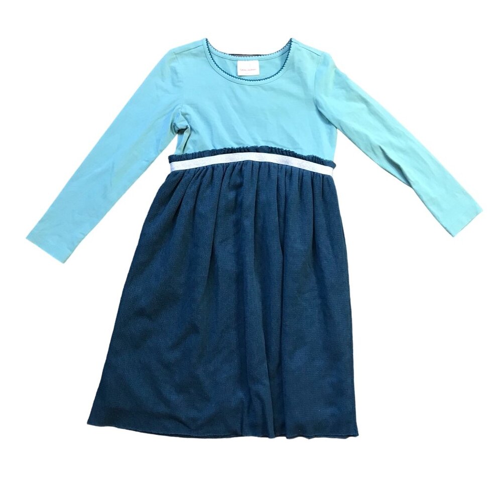 Hanna Andersson Tulle Dress Girls Size 120cm (6-7) Teal Blue Long Sleeves Cotton